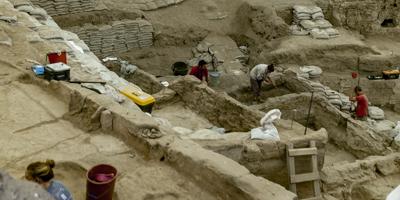 archeology site with people digging